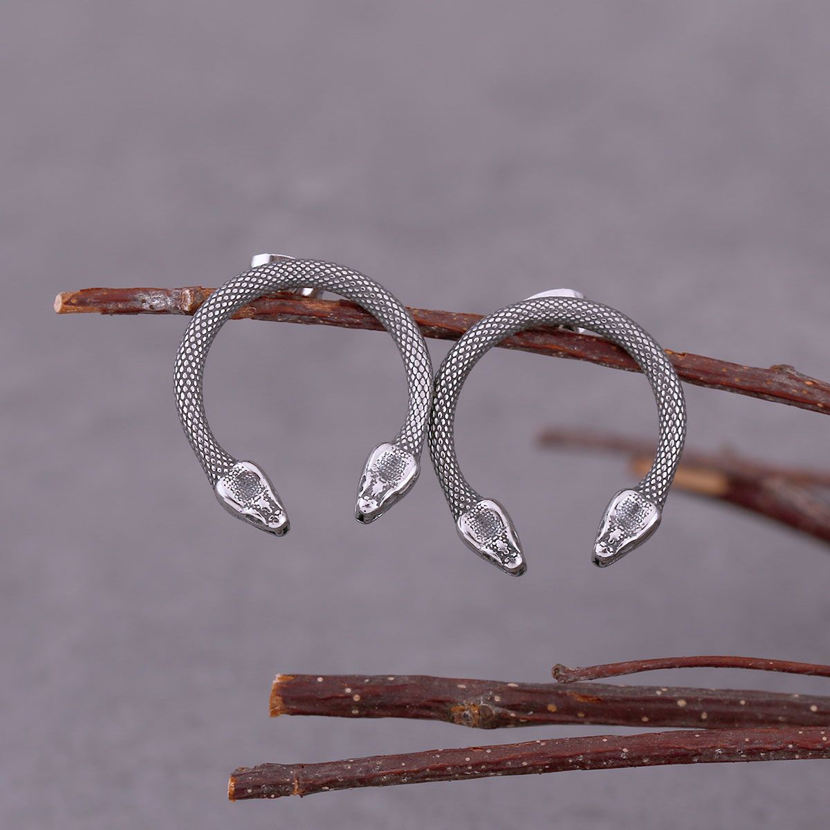 Viking Double Headed Snake 316L Stainless Steel Stud Earrings