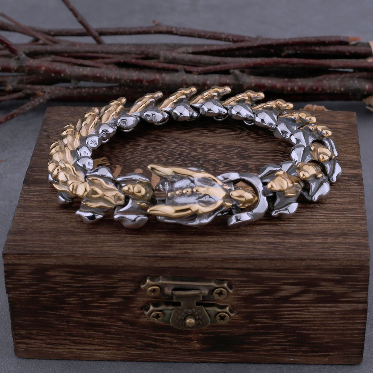Viking Dragon Keel Two-Tone Stainless Steel Bracelet