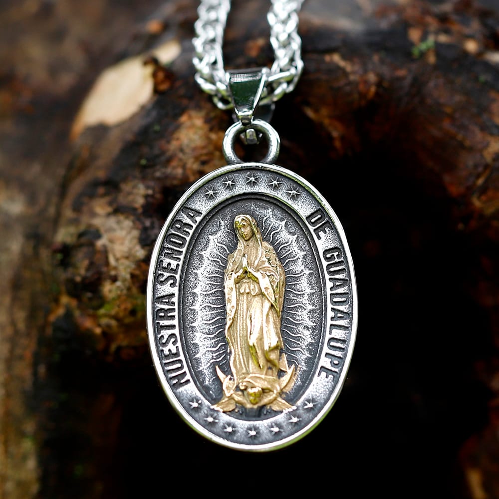 Stainless Steel Virgin Mary Guadalupe Pendant Necklace
