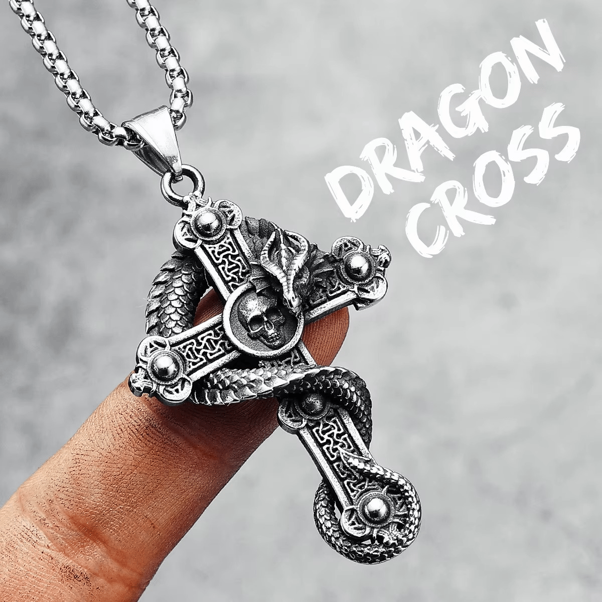 Stainless Steel Dragon Skull Cross Men's Necklace