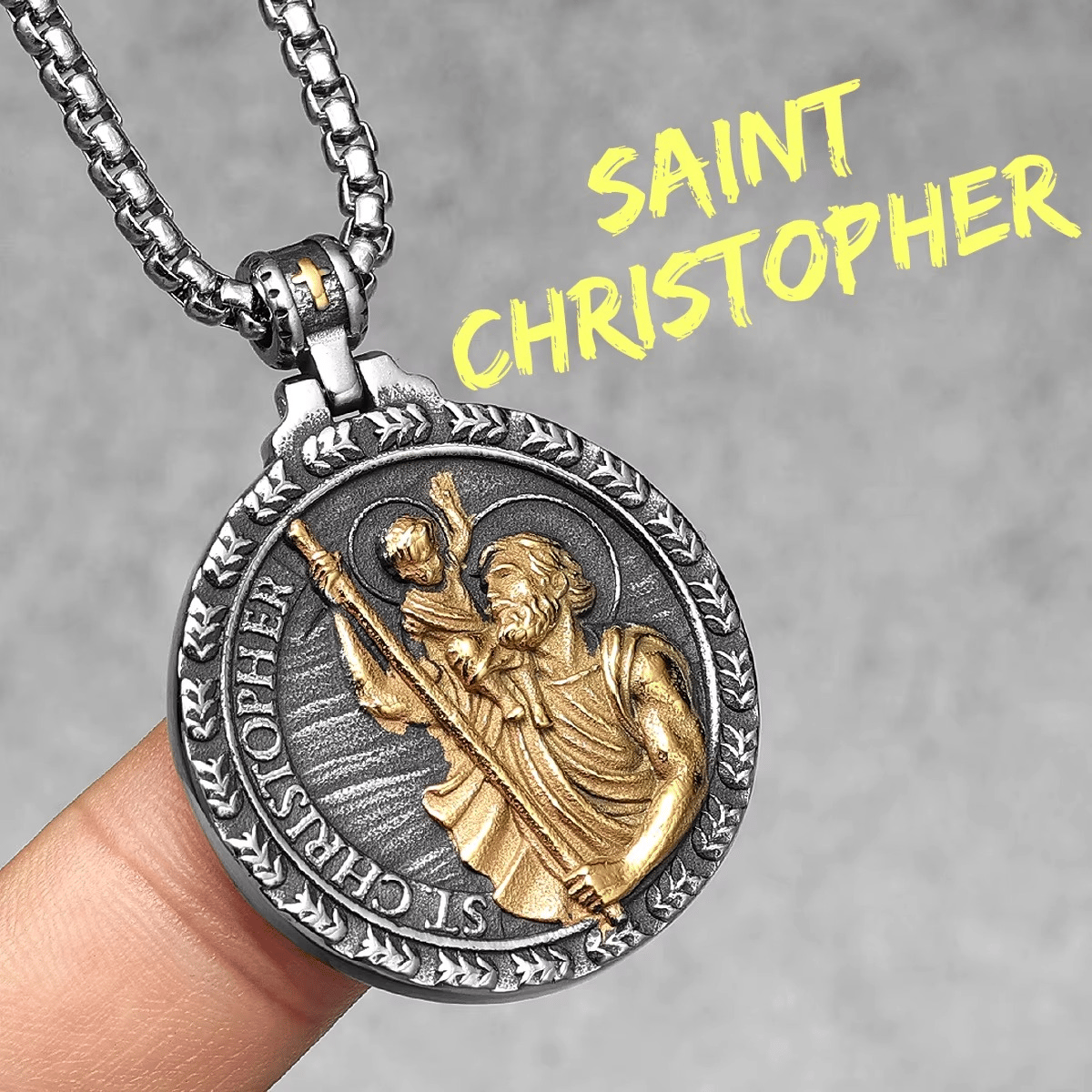 St. Christopher Stainless Steel Medal Pendant Necklace