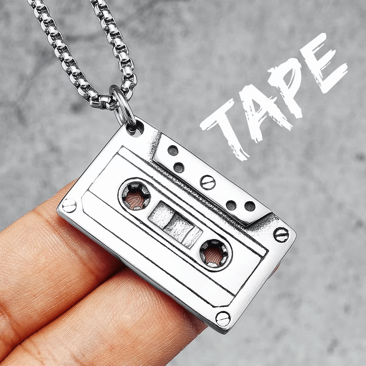 Stainless Steel Retro Cassette Tape Pendant Necklace