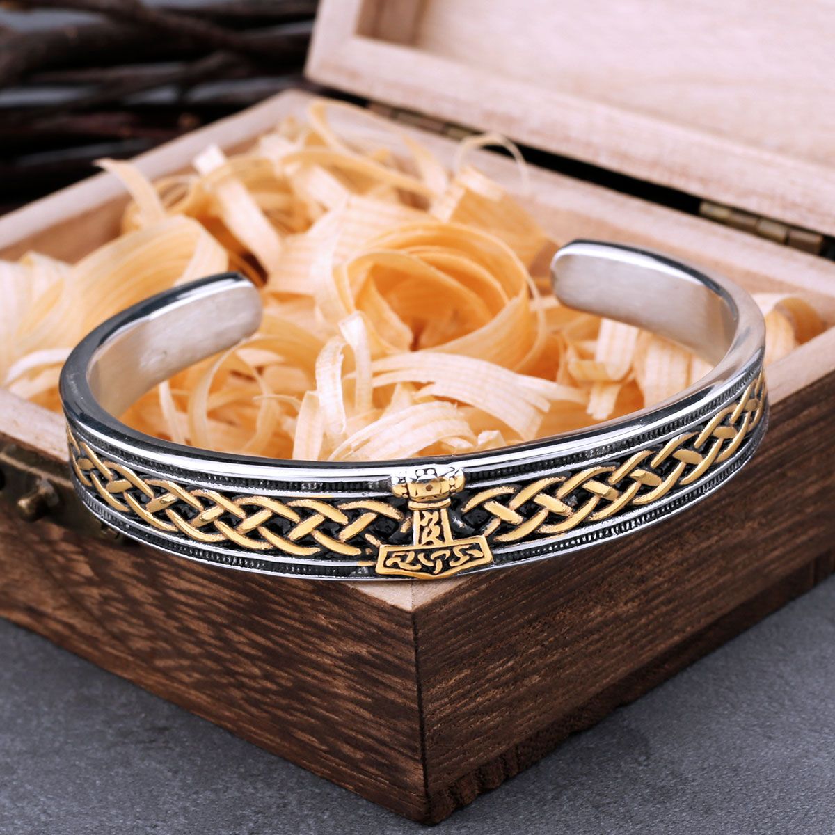 Stainless Steel Viking Thor's Hammer Cuff Bracelet