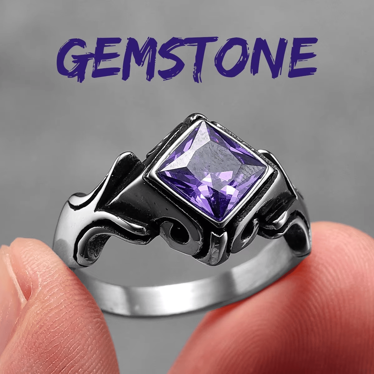 Gothic Stainless Steel Purple Gemstone Ring