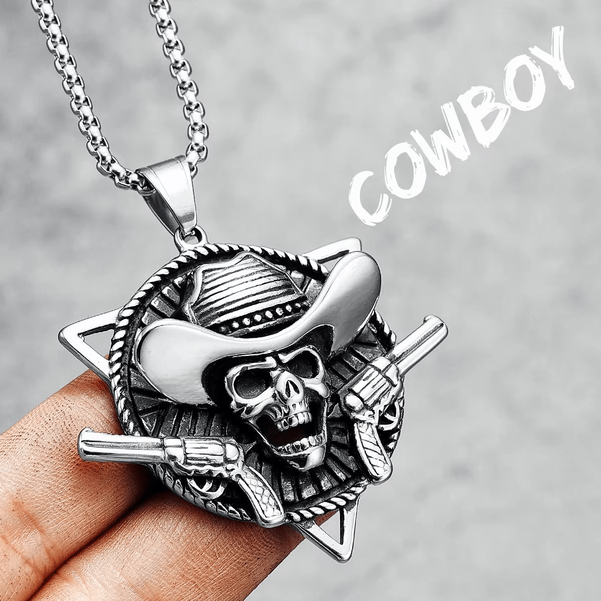 Men's 316L Stainless Steel Skull Cowboy Necklace