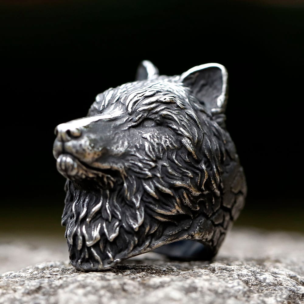 Men's 316L Stainless Steel Viking Wolf Head Ring