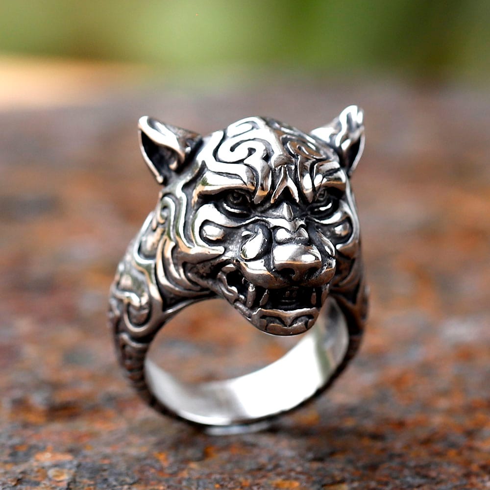 Gothic Roaring Tiger Head 316L Stainless Steel Ring