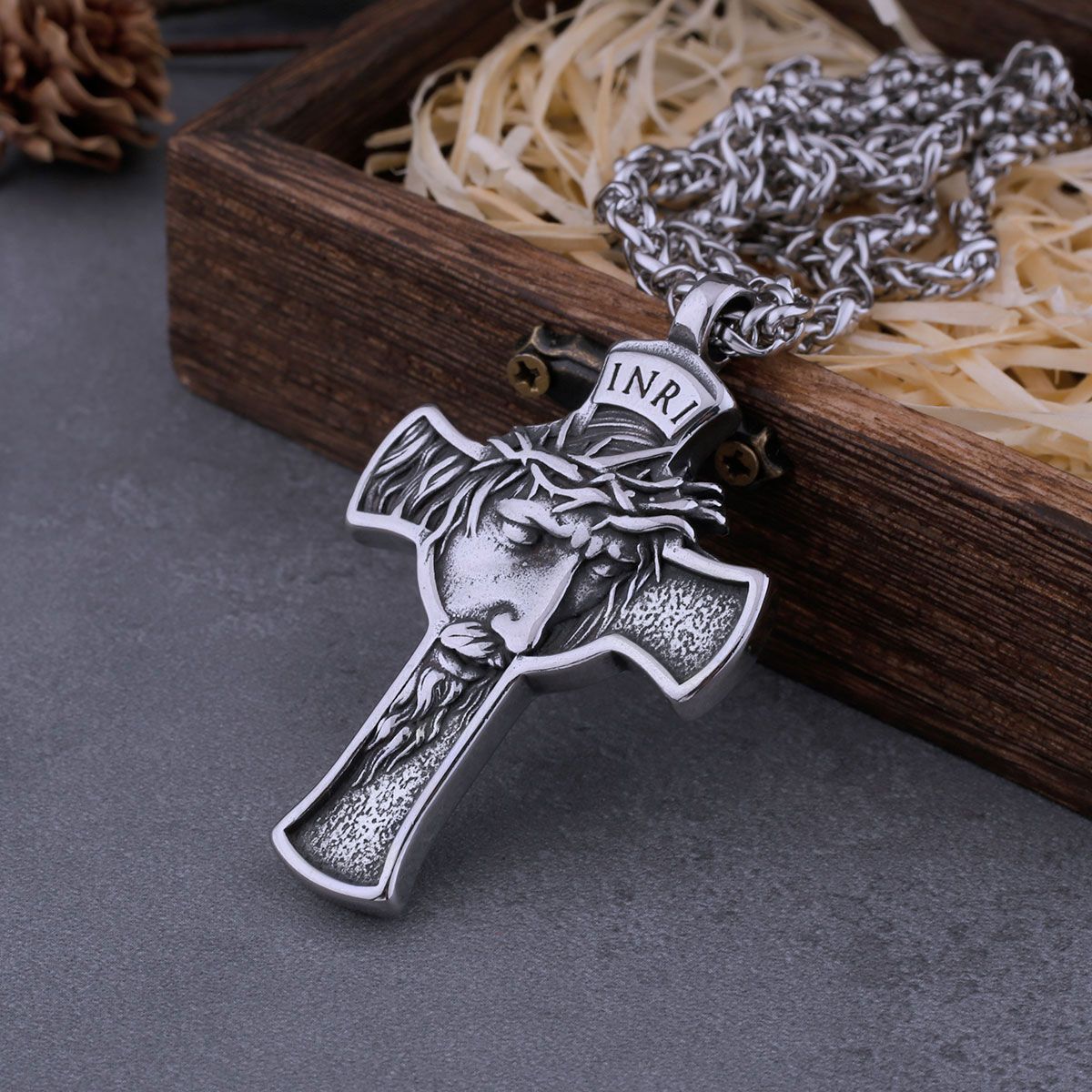 Men's 316L Stainless Steel Jesus Cross Pendant Necklace