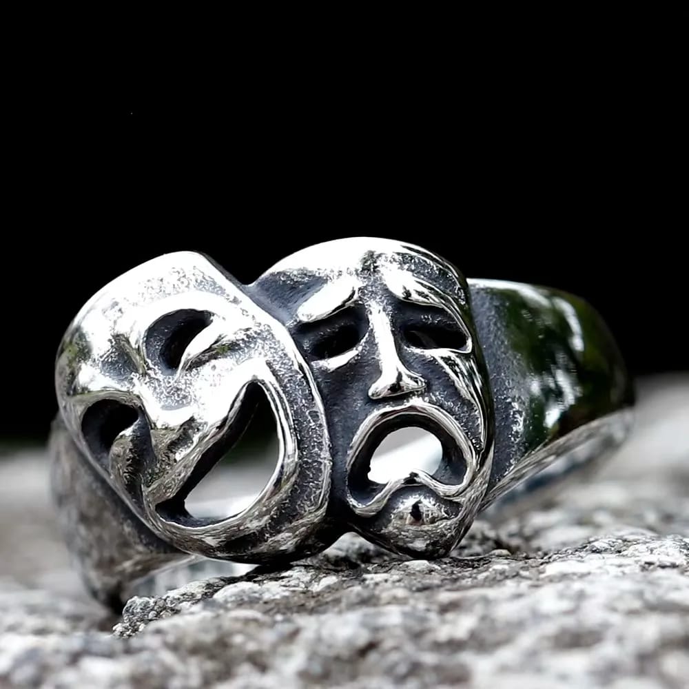 Cry and Smile Drama Mask 316L Stainless Steel Ring