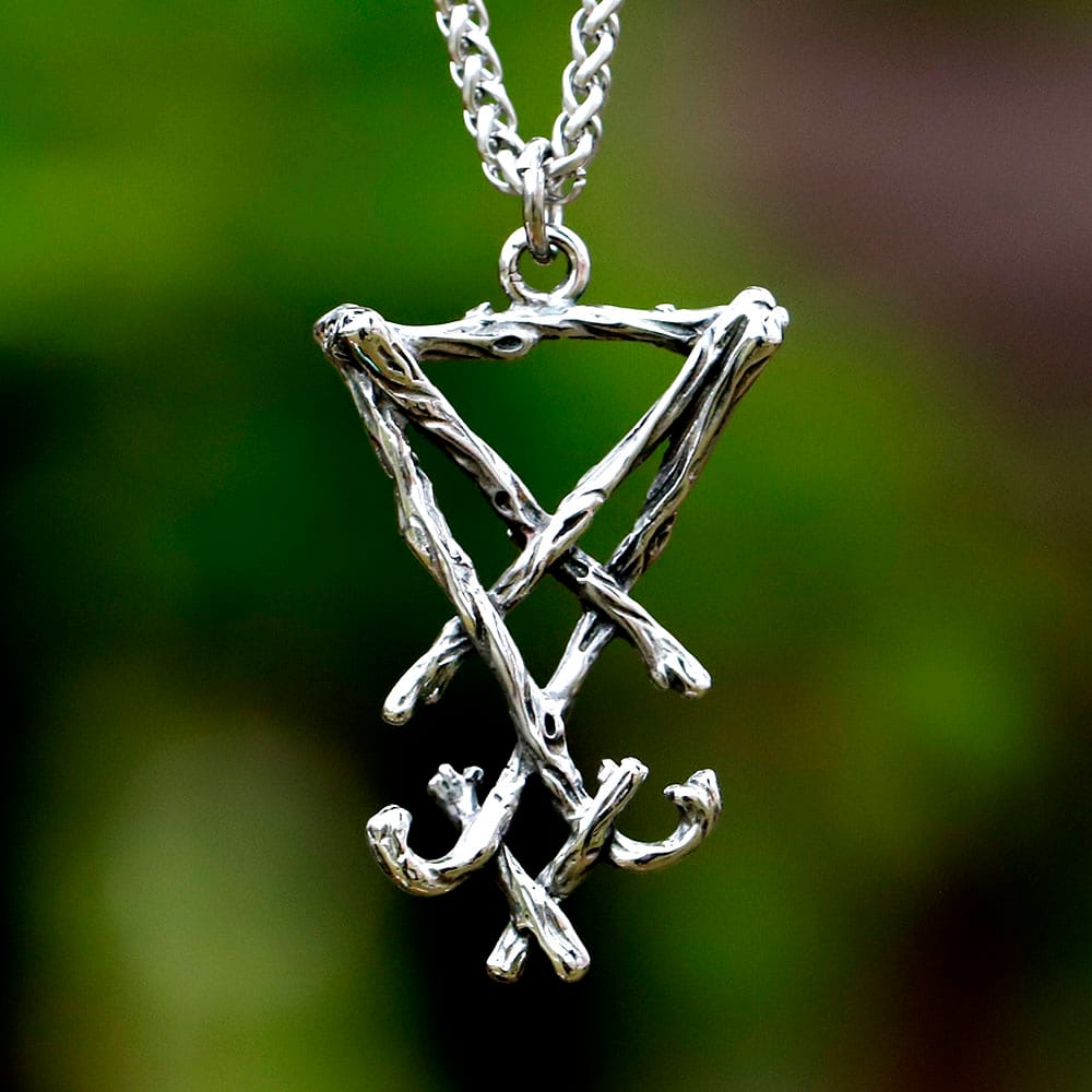 Sigil of Lucifer Branch Textured Stainless Steel Pendant Necklace