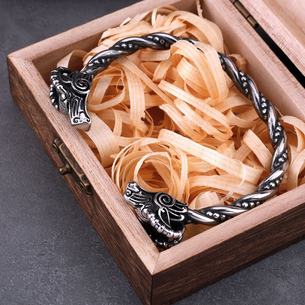 Viking Goat Head Stainless Steel Torc Cuff Bracelet