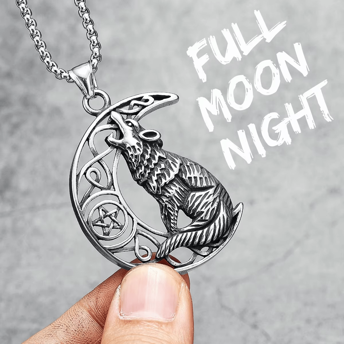 Viking Celtic Wolf Moon Stainless Steel Necklace