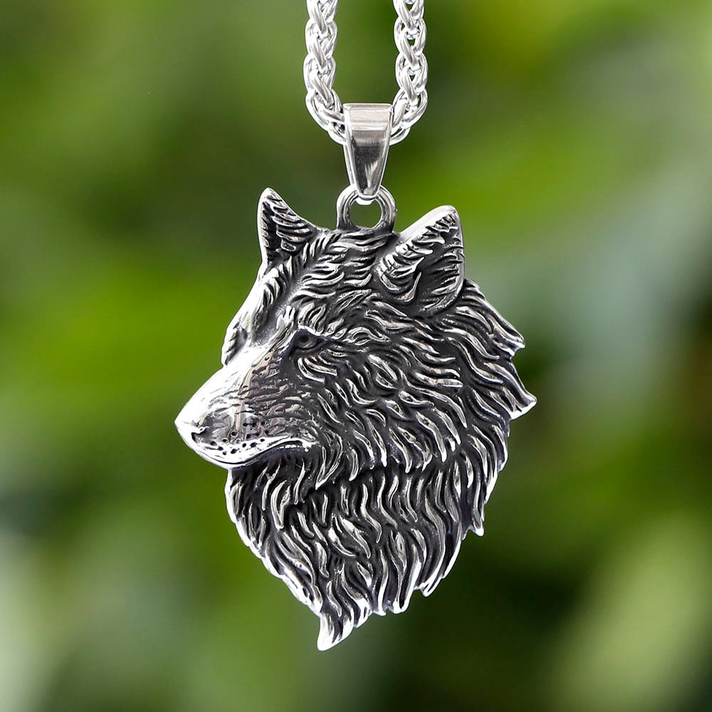 Viking Wolf Head Pendant Necklace in 316L Stainless Steel