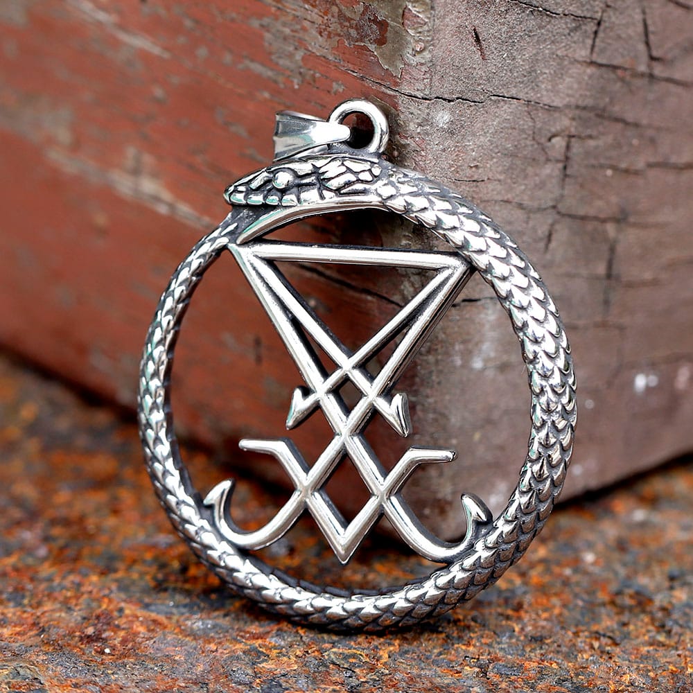 Stainless Steel Lucifer Sigil Ouroboros Pendant