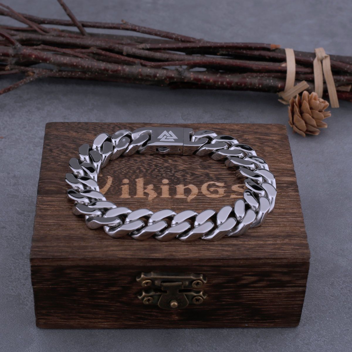 Viking Valknut Cuban Link Bracelet in Stainless Steel