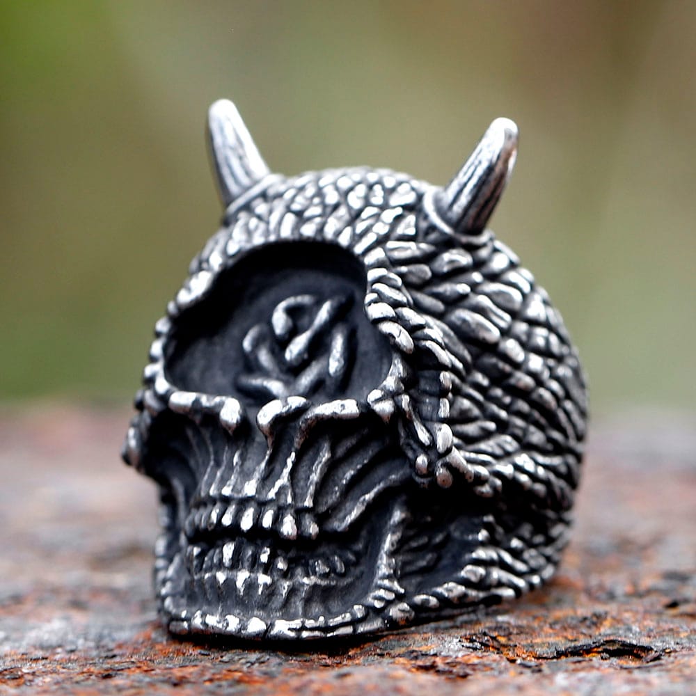 Gothic Horned Cyclops Skull Ring for Men