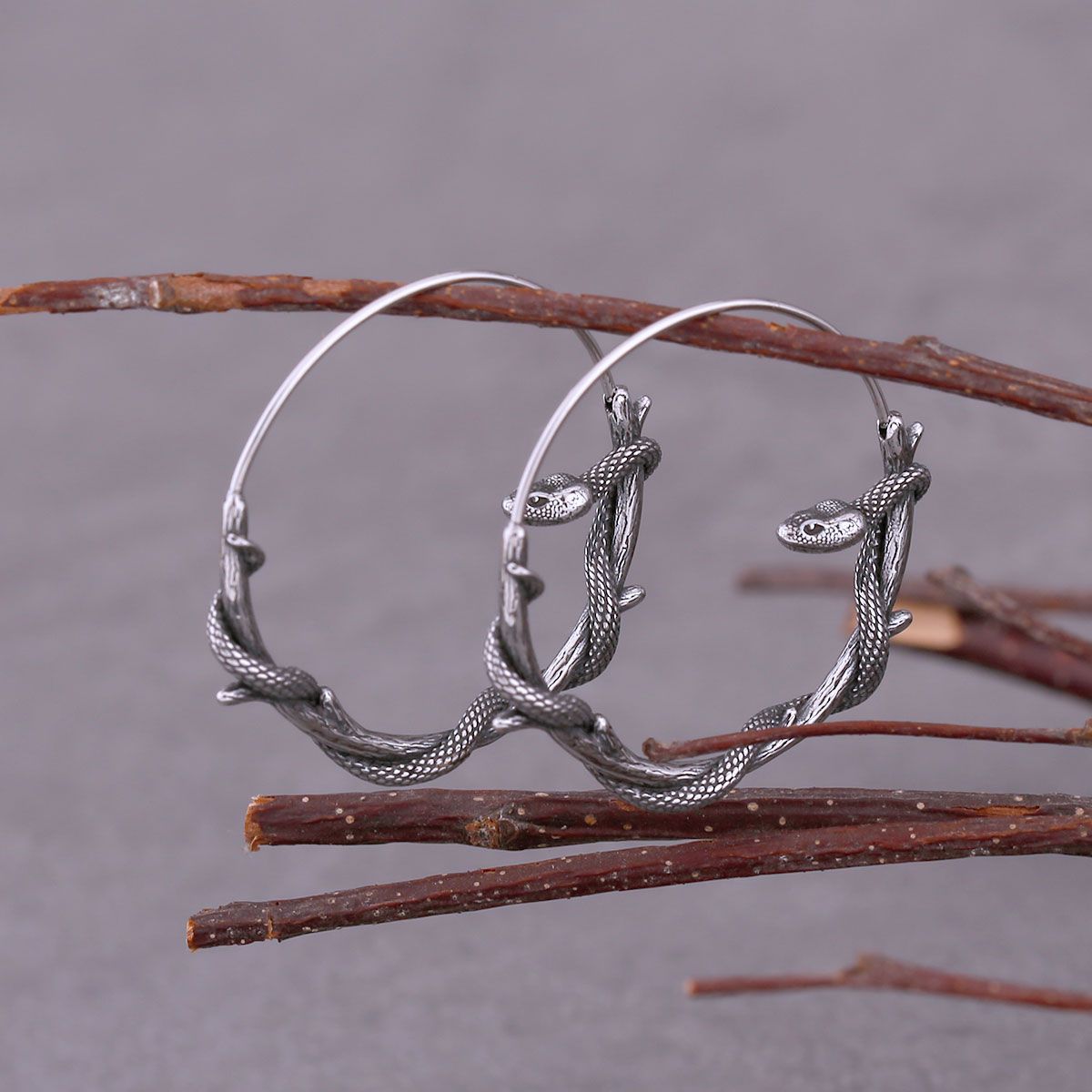 Gothic Coiling Snake Stainless Steel Hoop Earrings