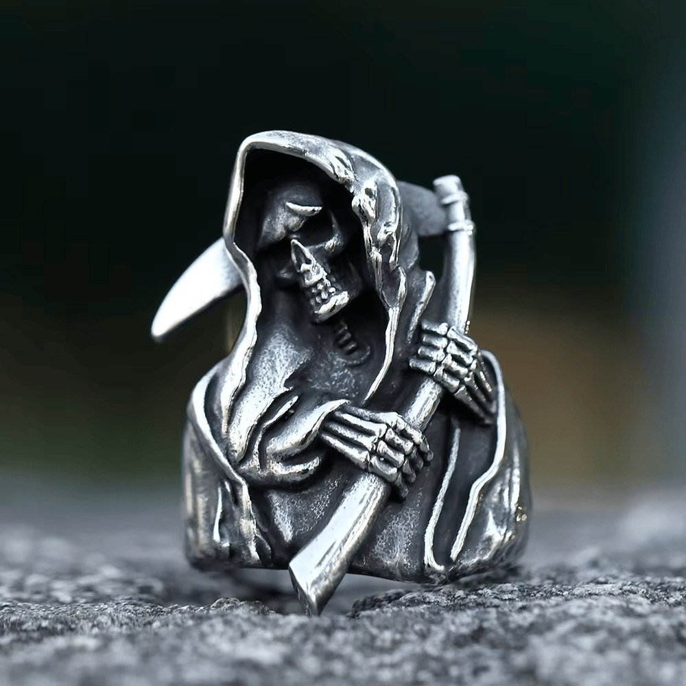 Men's 316L Stainless Steel Gothic Sickle Skull Ring