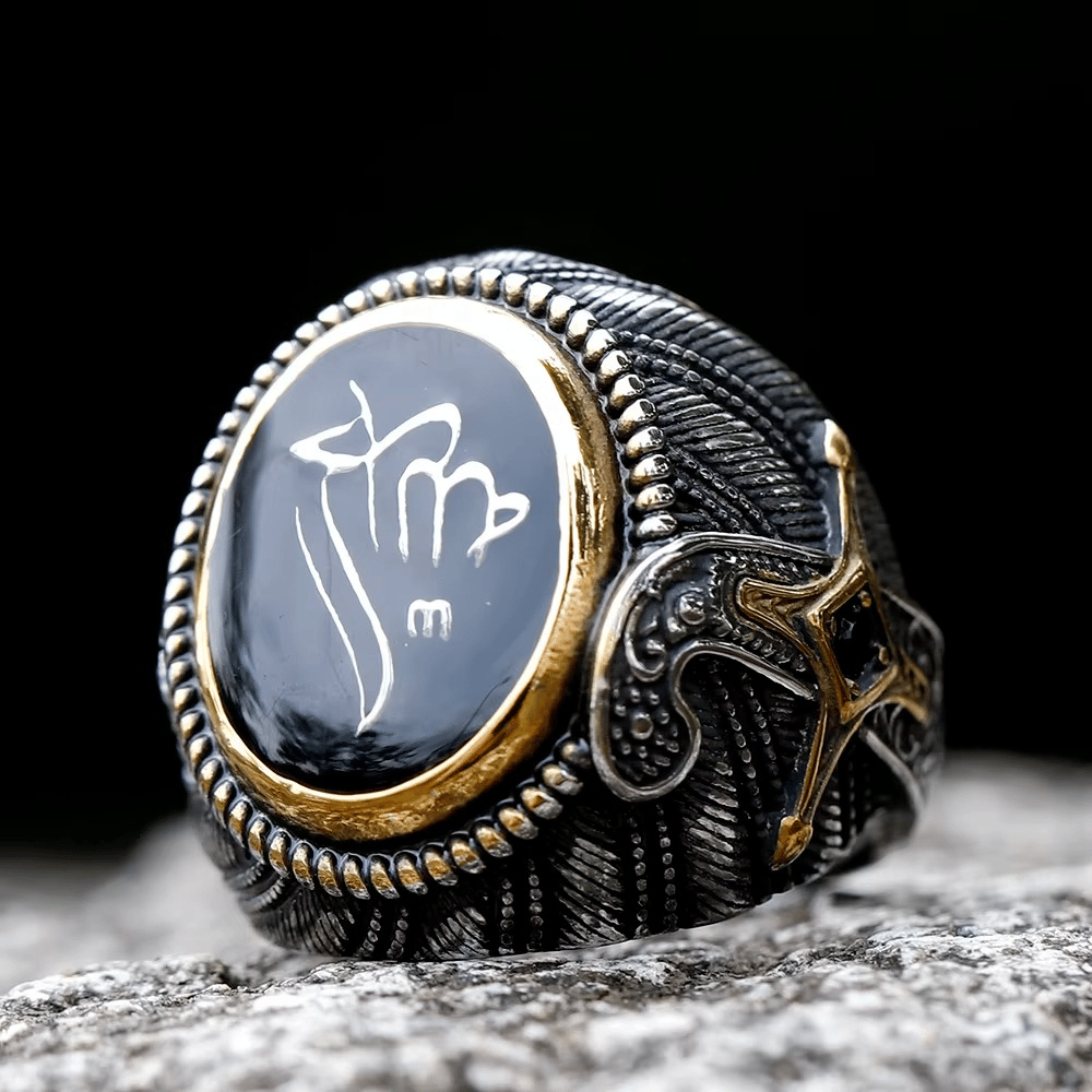 316L Stainless Steel Turkish Signet Ring with Zircon