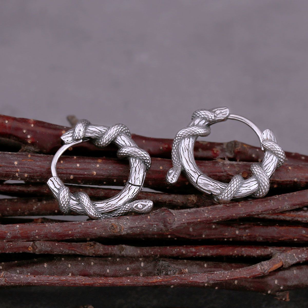Viking Winding Snake Stainless Steel Hoop Earrings