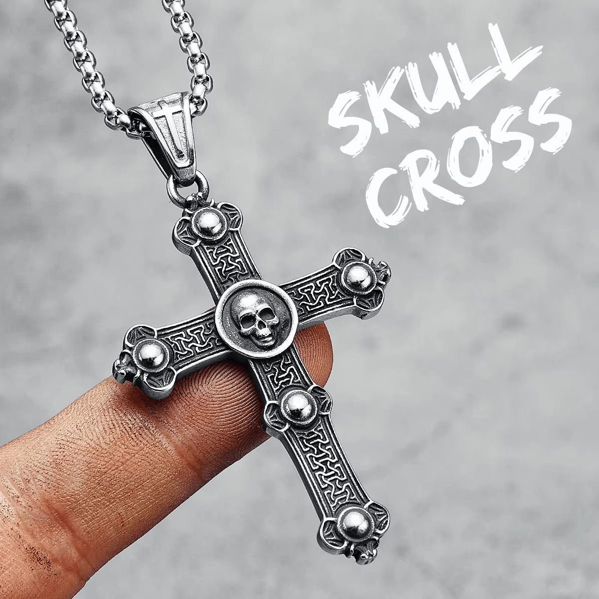 Men's Stainless Steel Skull Cross Pendant Necklace