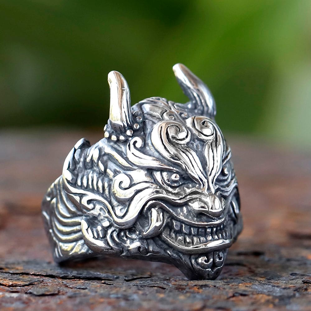 Vintage Oni Mask Stainless Steel Ring