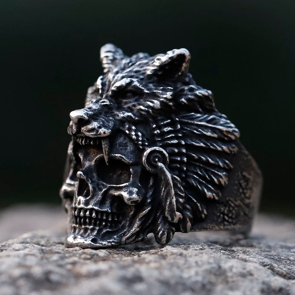 Men's Stainless Steel Skull Wolf Head Ring