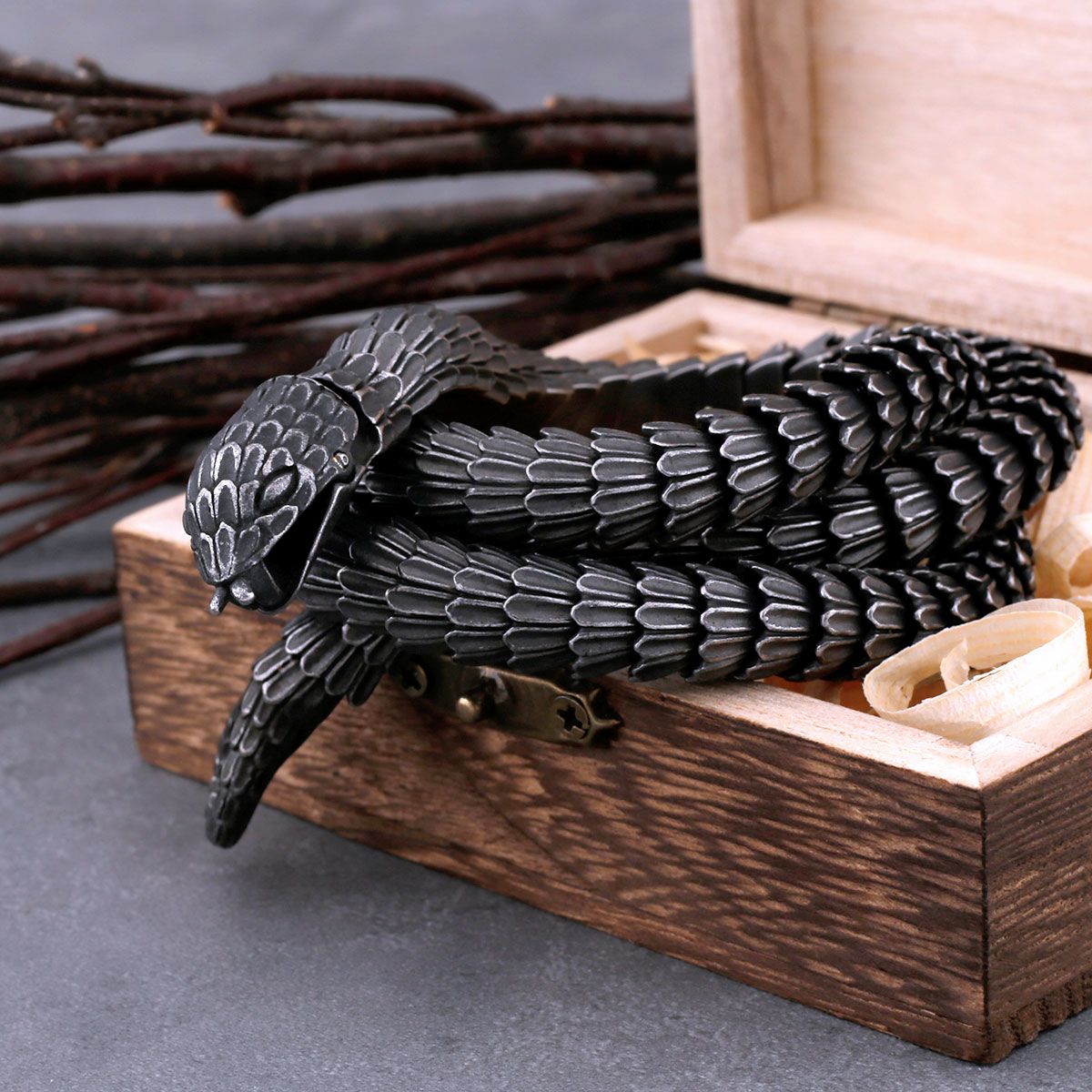 Men's Stainless Steel Viking Ouroboros Snake Chain Necklace