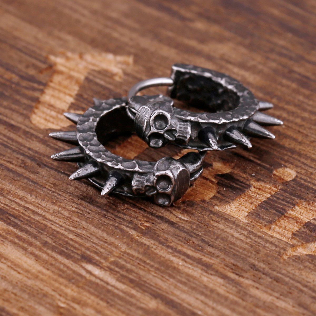 Men's Gothic Spiked Skull Hoop Earrings Stainless Steel