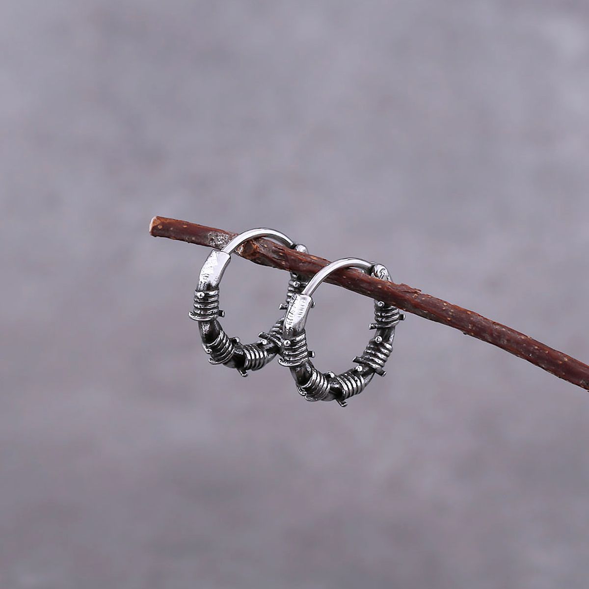 Gothic Barbed Wire Stainless Steel Hoop Earrings