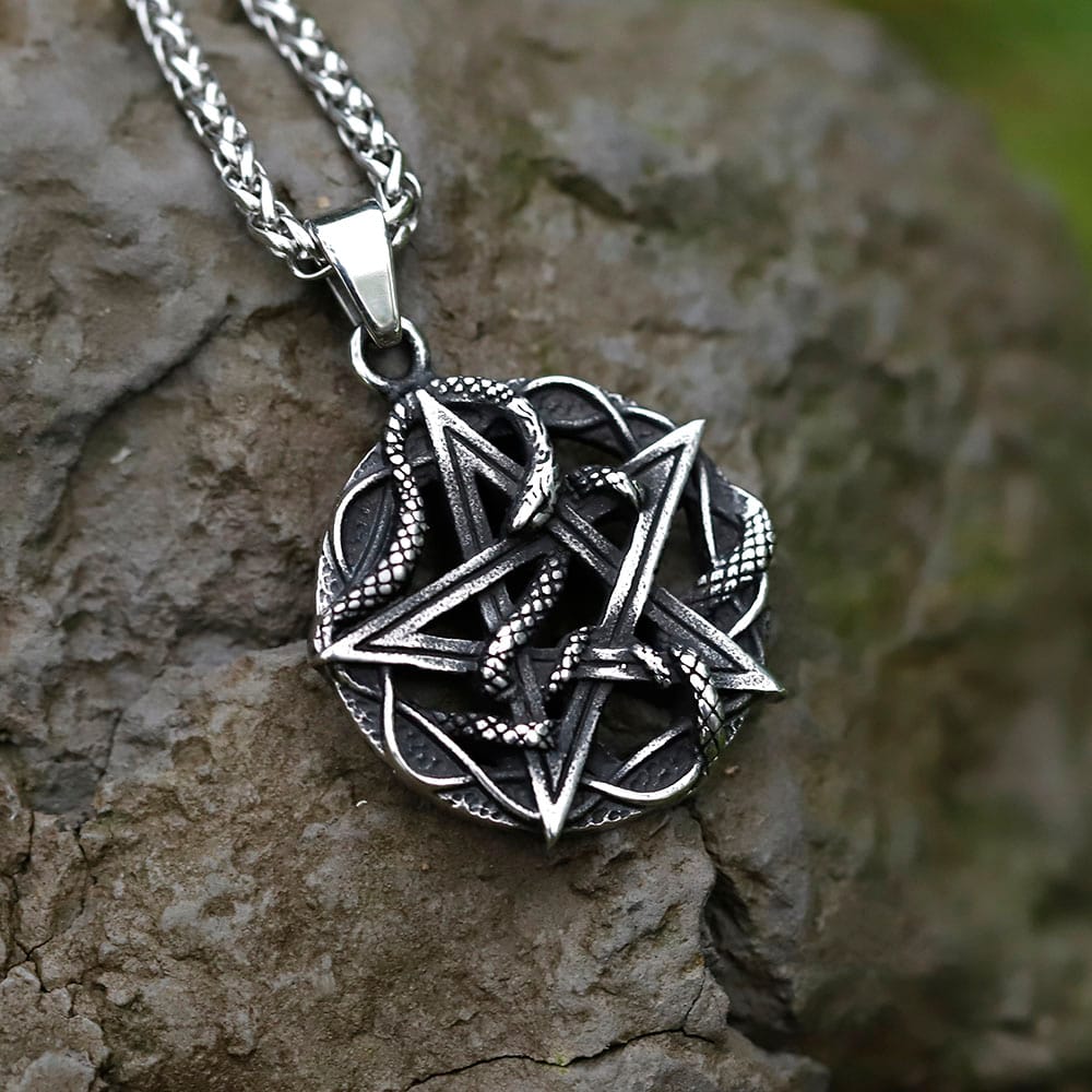 Men's 316L Stainless Steel Snake Pentagram Pendant Necklace