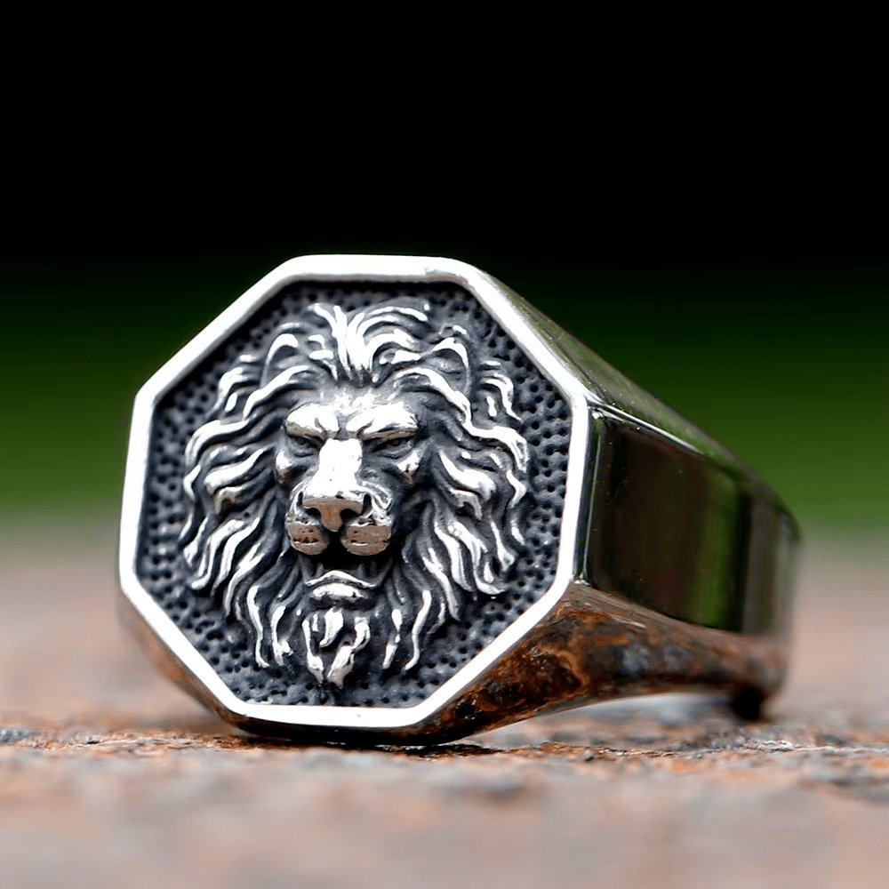 Detailed Stainless Steel Lion Head Ring