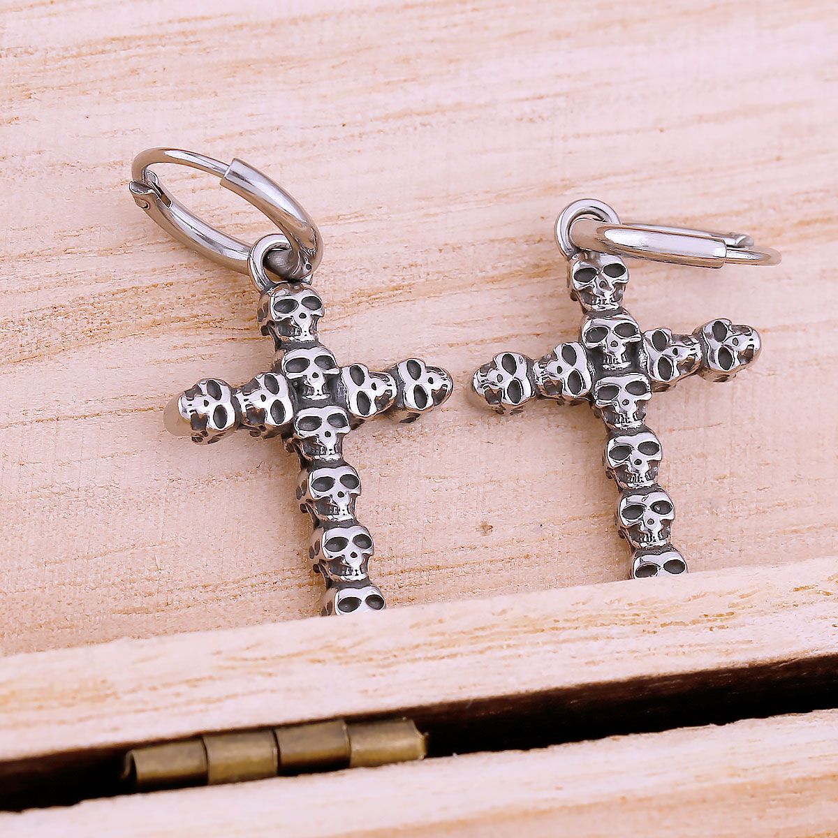 Gothic Skull Cross Stainless Steel Drop Earrings