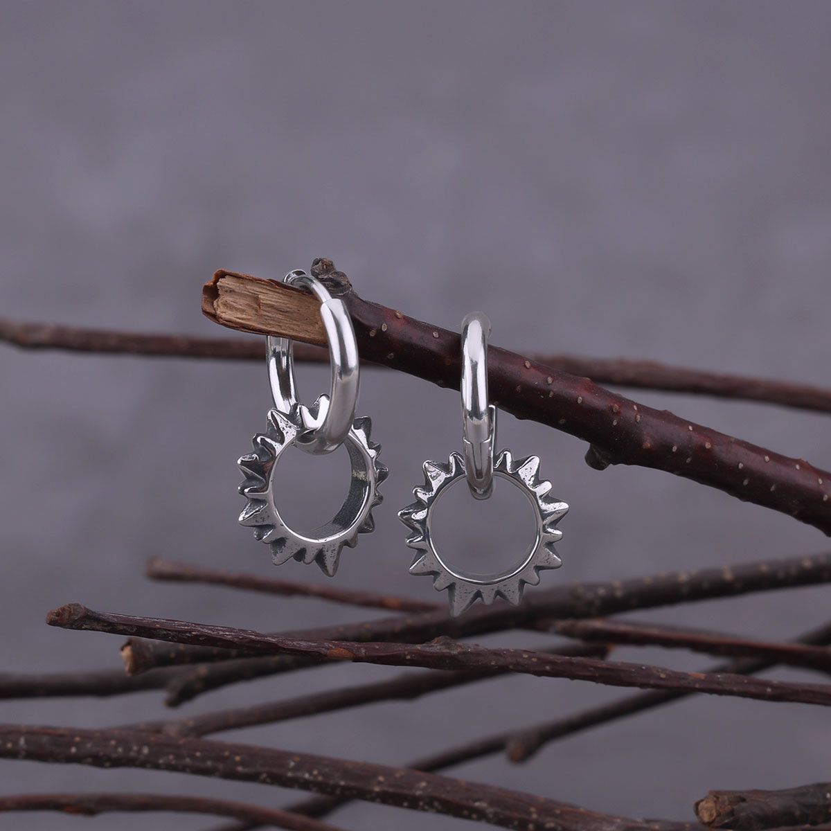 Gothic Spiked Circle Dangle Hoop Earrings Stainless Steel