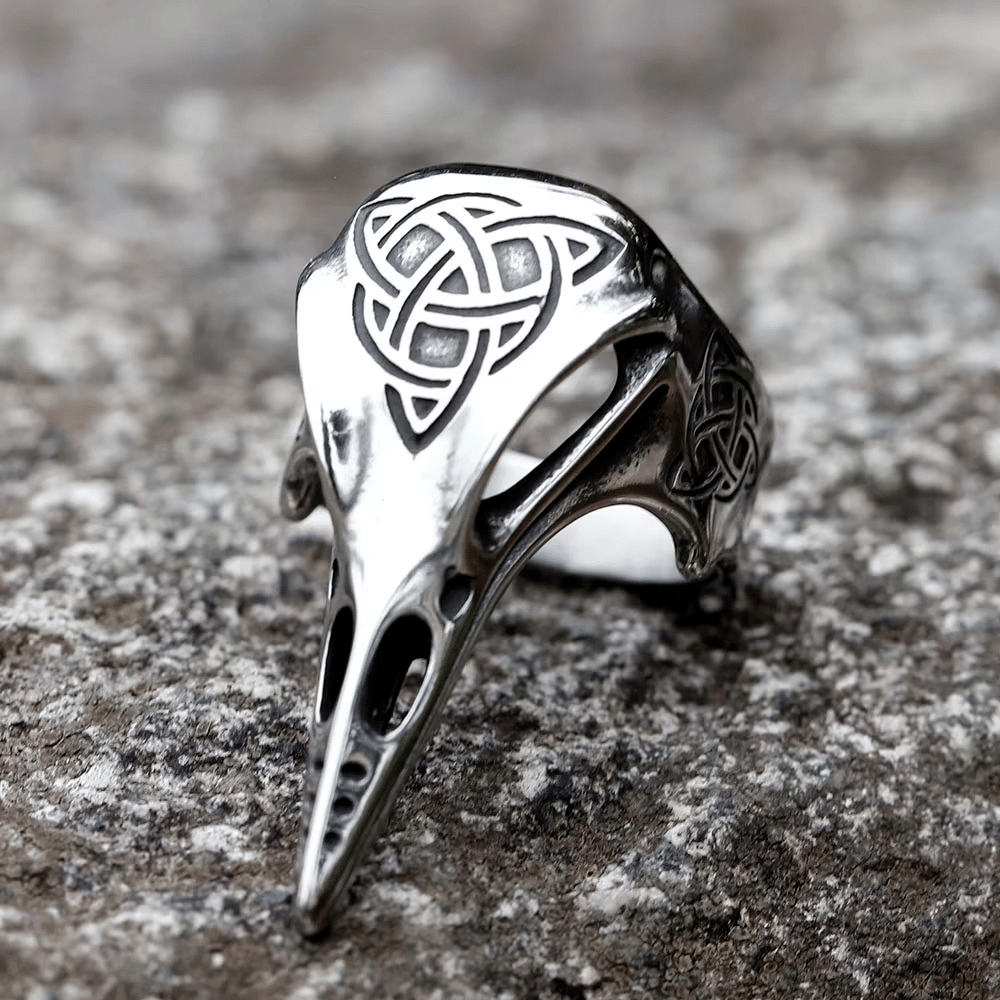 Viking Raven Head Celtic Knot Men's Ring