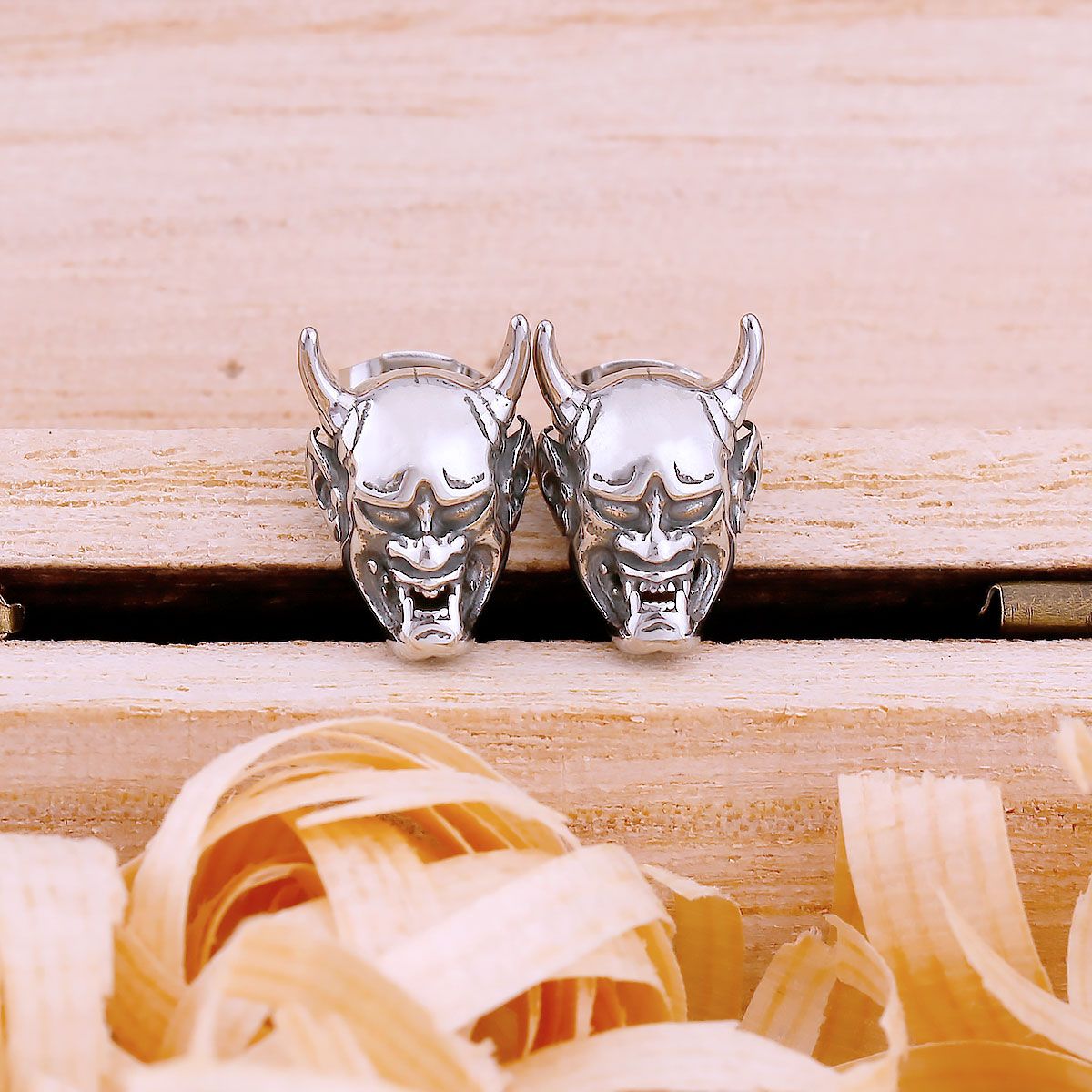Gothic Oni Demon Skull Stud Earrings Stainless Steel