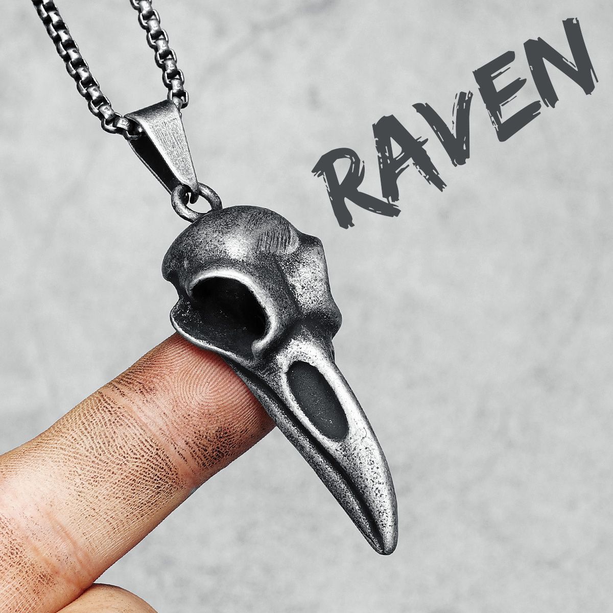 Stainless Steel Gothic Raven Skull Necklace