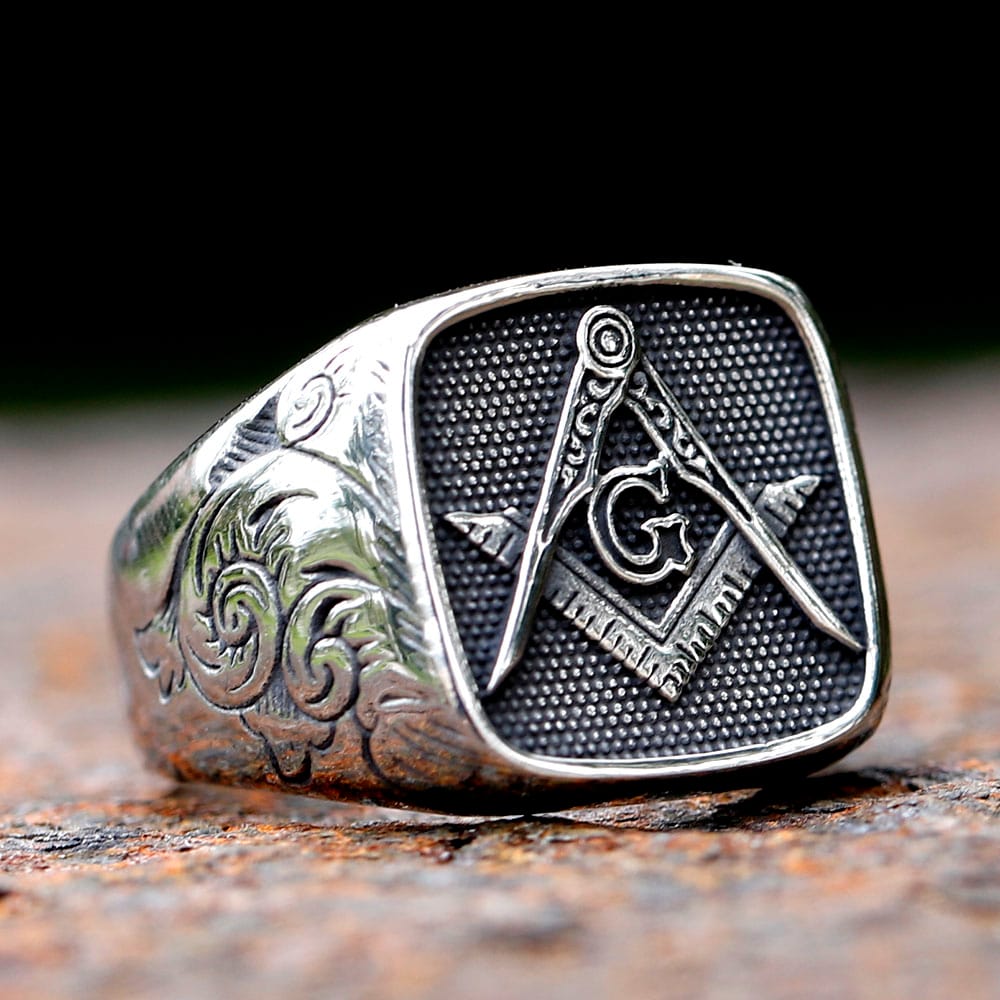 Men's Masonic Square & Compass Stainless Steel Ring