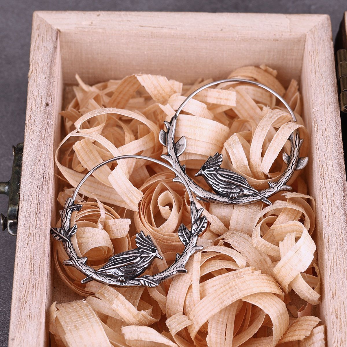 Gothic Raven on Branch Stainless Steel Hoop Earrings