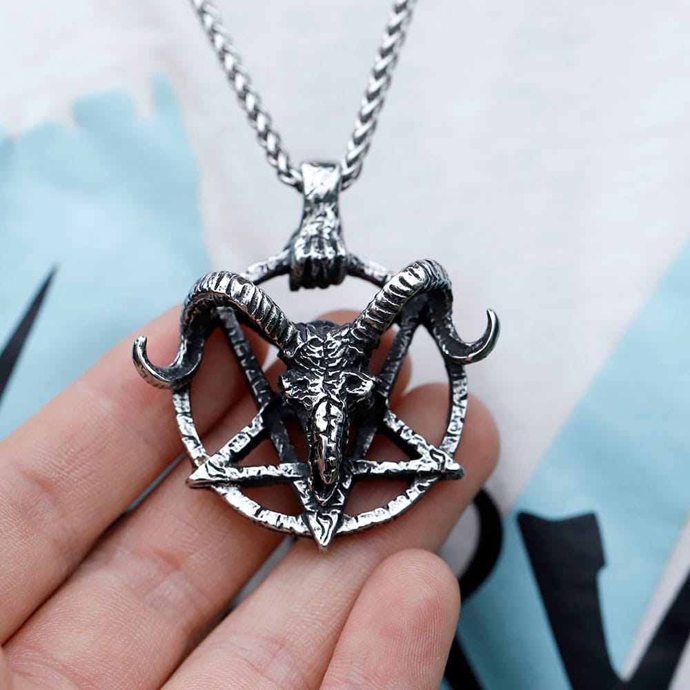 316L Stainless Steel Ram Head Pentagram Pendant Necklace