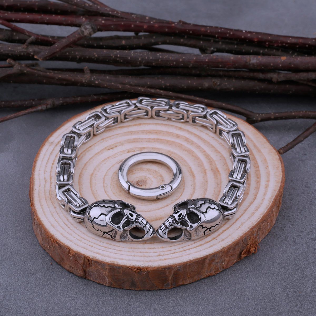 Men's Gothic Skull Byzantine Chain Stainless Steel Bracelet