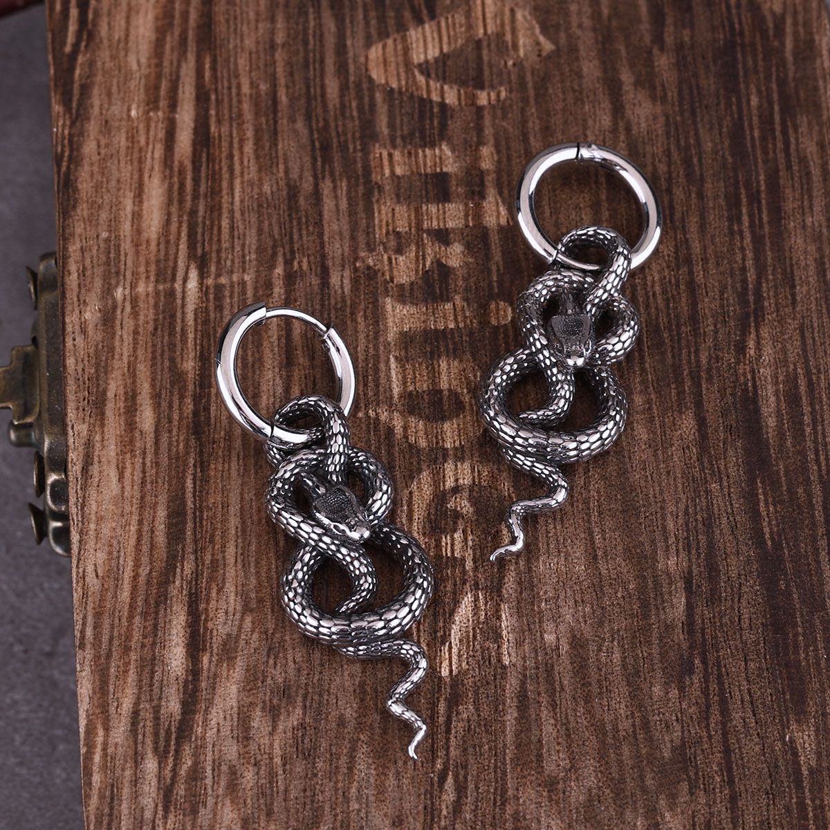 Stainless Steel Coiled Snake Drop Hoop Earrings