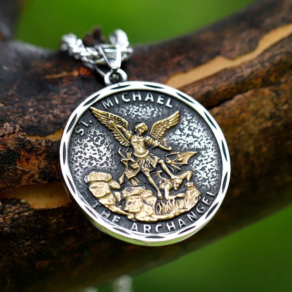 Men's Stainless Steel Archangel Michael Guardian Pendant Necklace