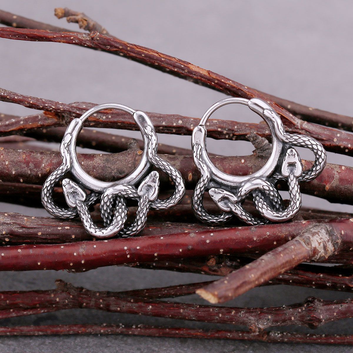 Men's 316L Stainless Steel Snake Hoop Earrings