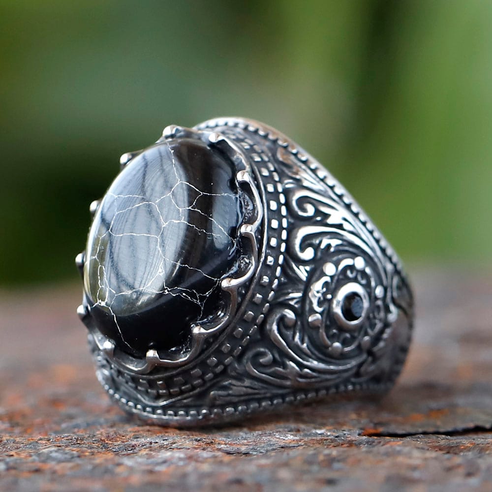Vintage Stainless Steel Black Zircon Ring