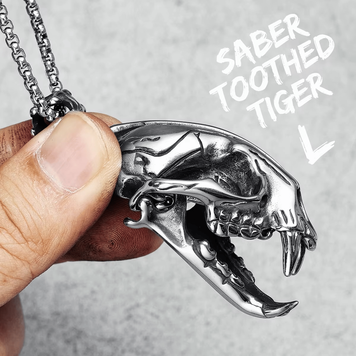 Saber-toothed Tiger Skull 316L Stainless Steel Pendant
