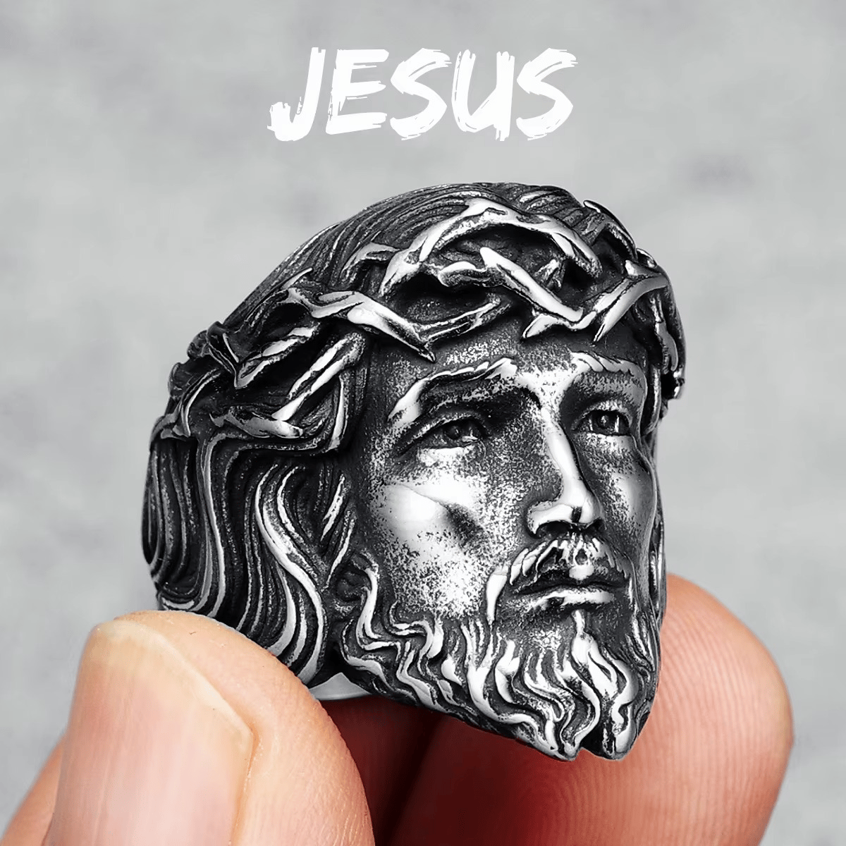 Men's 316L Stainless Steel Jesus Face Ring