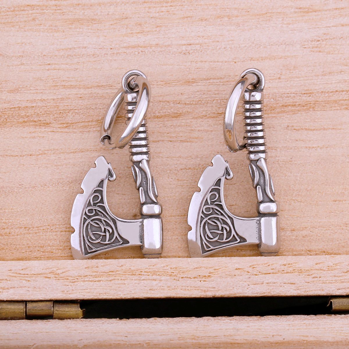 Viking Axe Celtic Knot Stainless Steel Drop Earrings