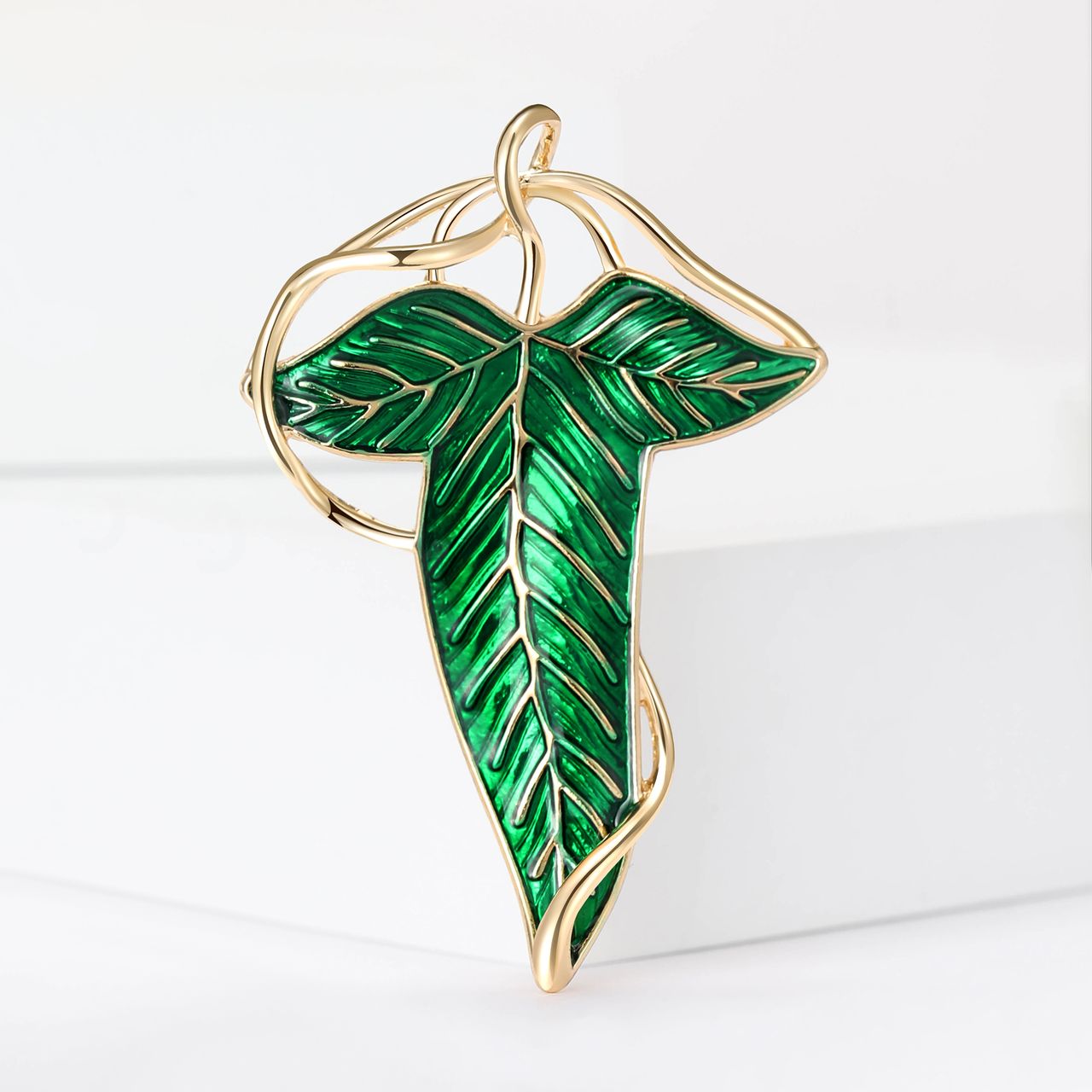 Elven Green Enamel Leaf Brooch Pin