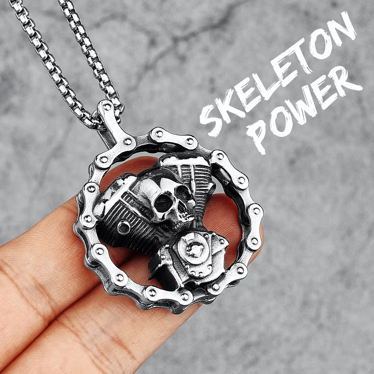 Stainless Steel Skull Engine Biker Chain Necklace